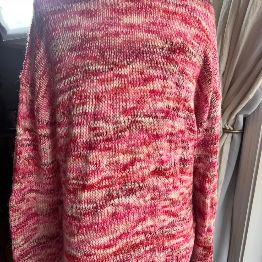 LOFT Multicolor Knit Cardigan Pink Red Valentine Open Front Boho Cabin Layering